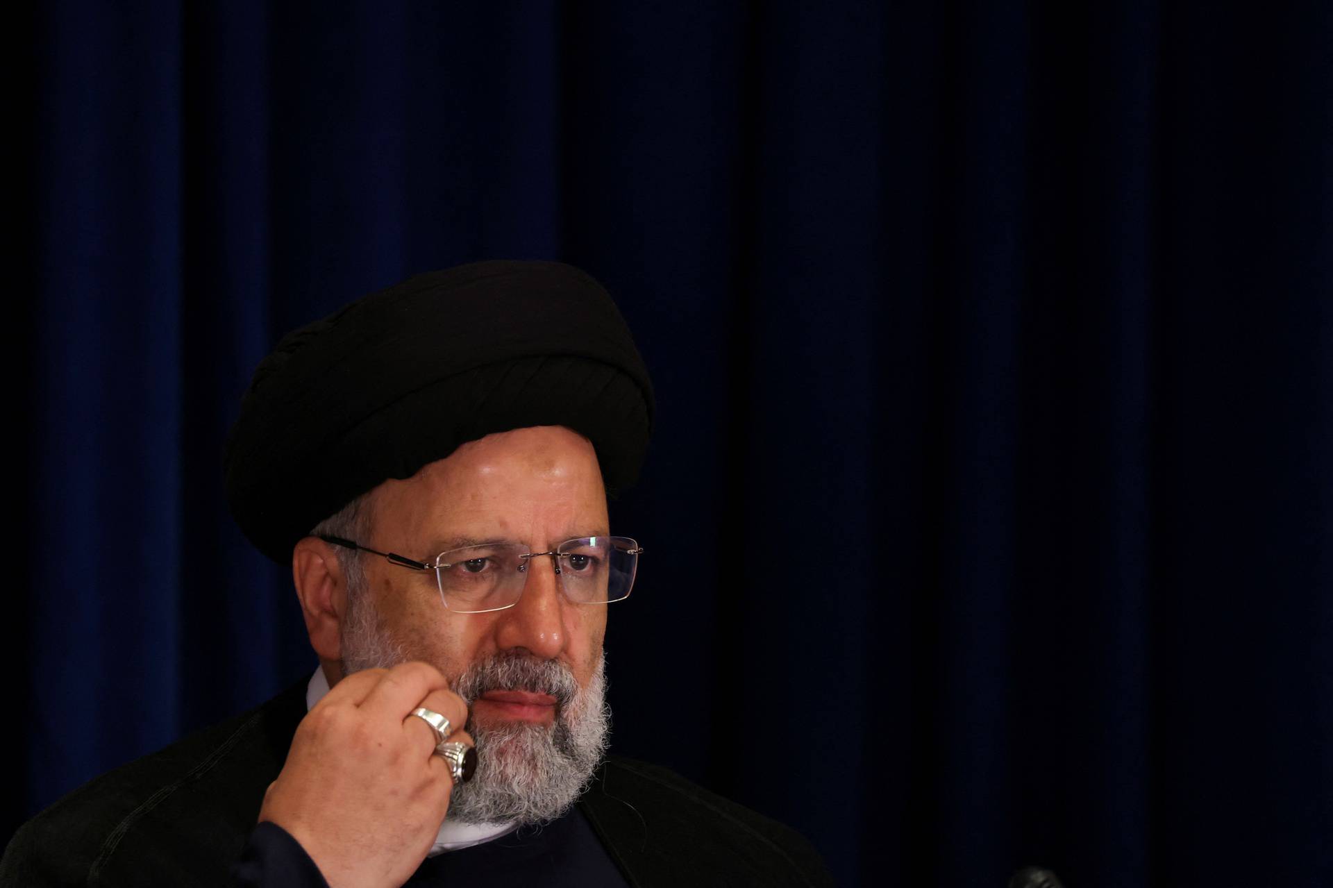 FILE PHOTO: Iranian President Ebrahim Raisi attends a press conference, in New York City