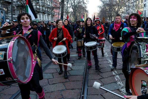 Demonstrators protest the 2026 Winter Olympics in Milan