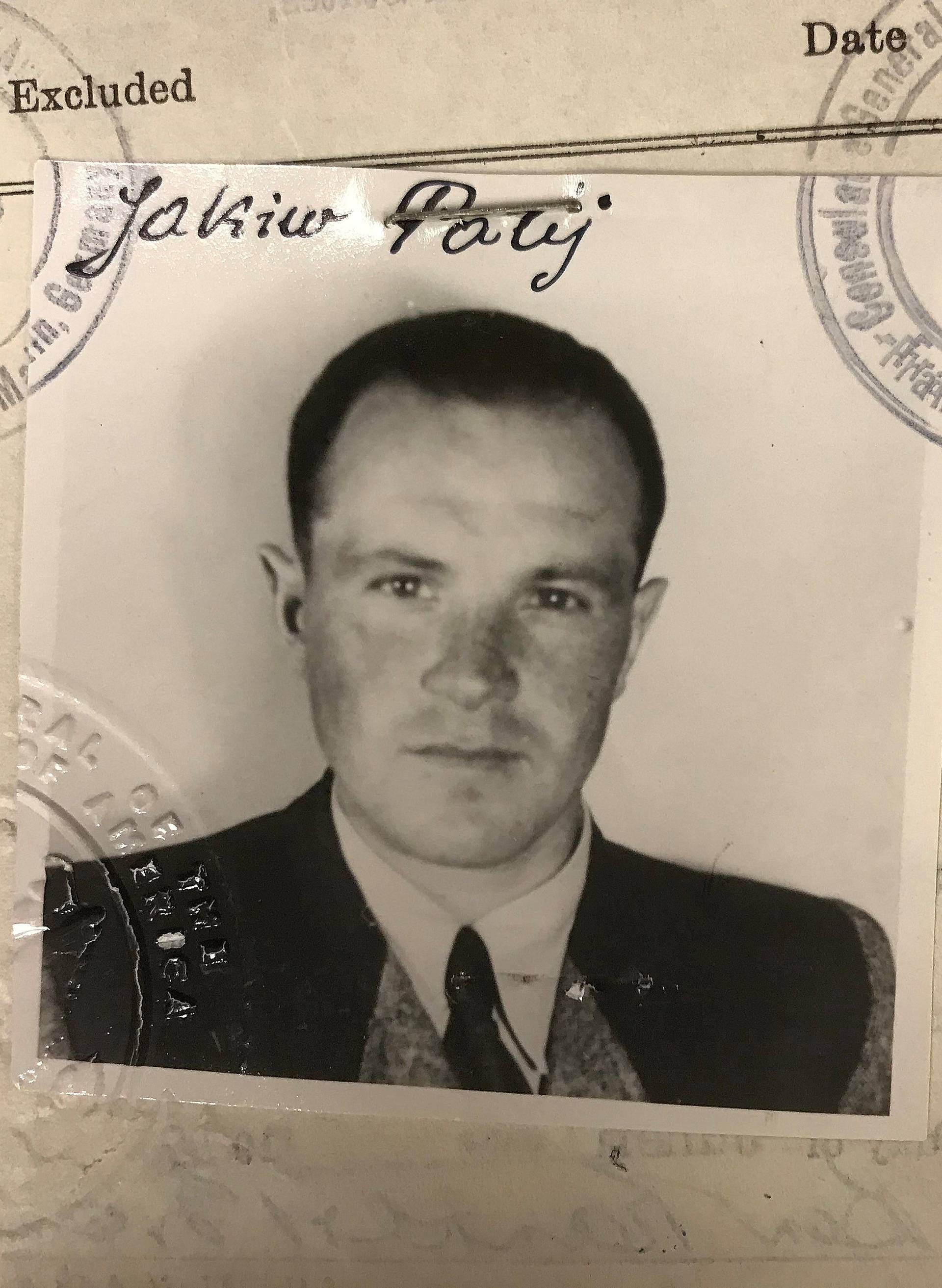 Jakiw Palij, a 95-year old New York City man believed to be a former guard at a labor camp in Nazi-occupied Poland, is pictured in a 1949 visa photo in this handout image