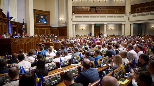 Ukraine's President Zelenskiy attends a session of the parliament in Kyiv