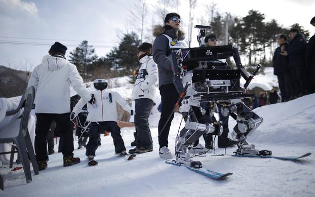 Robot Rudolph takes part in the Ski Robot Challenge at a ski resort in Hoenseong,