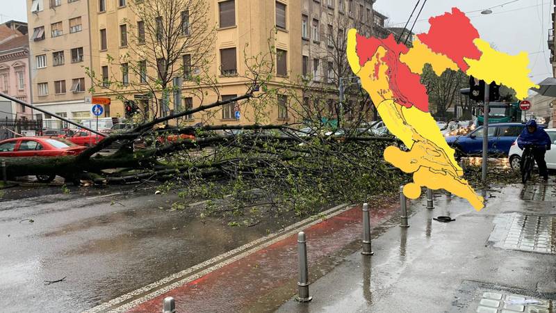 CRVENI METEOALARM Podigli razinu upozorenja za Zagreb! Vjetar ruši stabla po gradu...