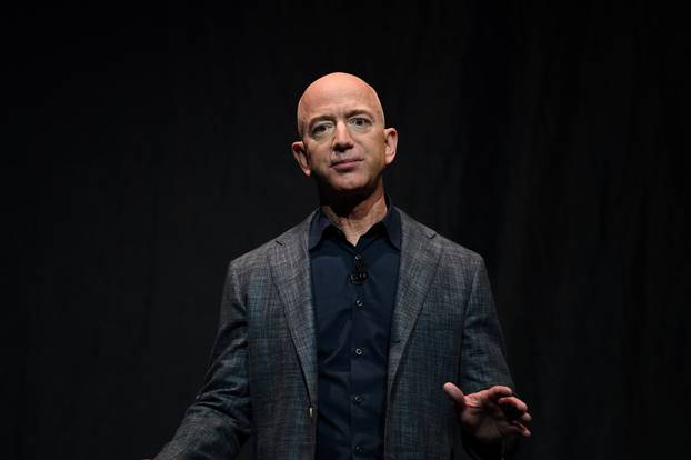 FILE PHOTO: Founder, Chairman, CEO and President of Amazon Jeff Bezos speaks during an event about Blue Origin