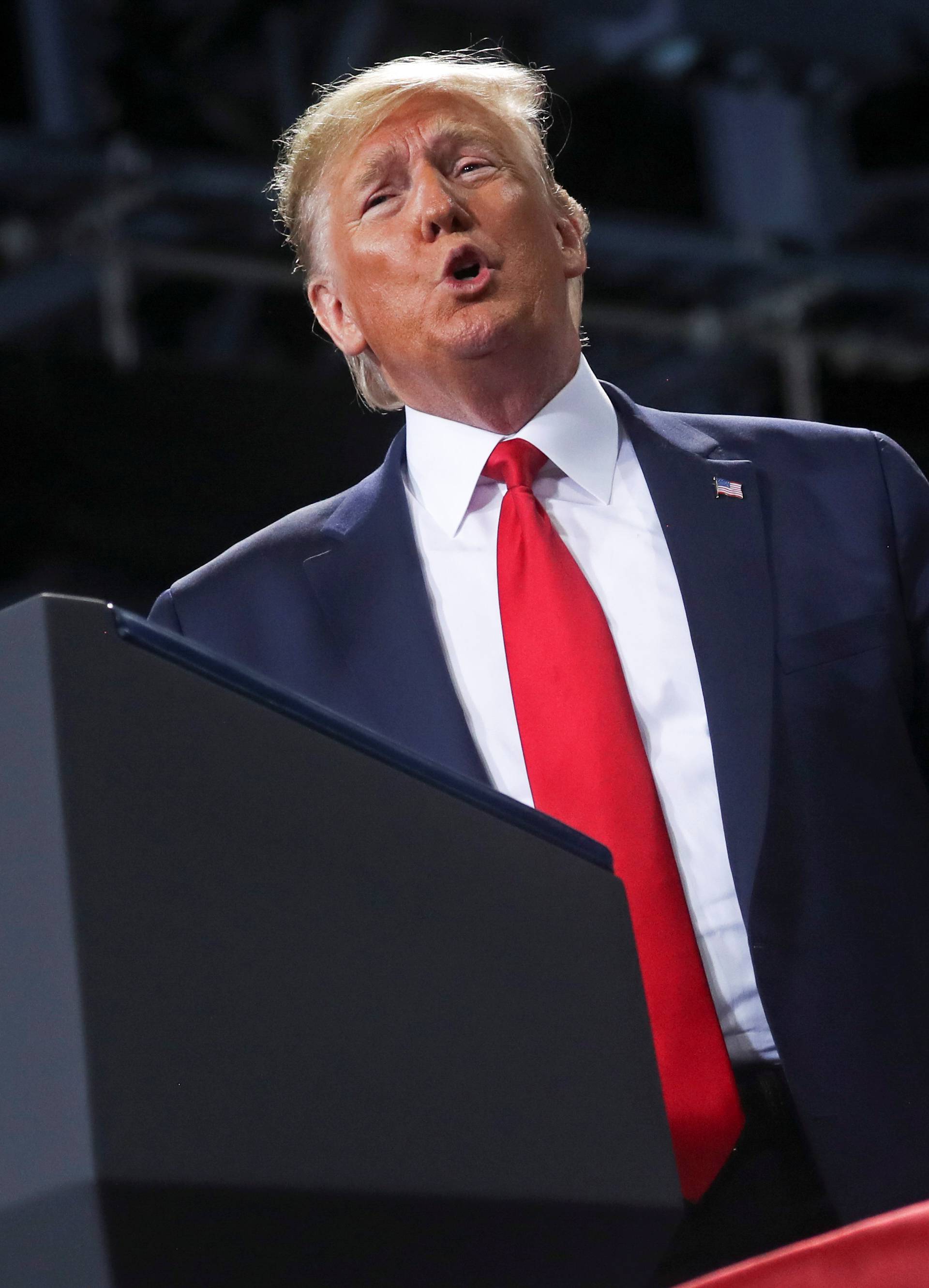 U.S. President Donald Trump speaks during a campaign rally in Battle Creek, Michigan