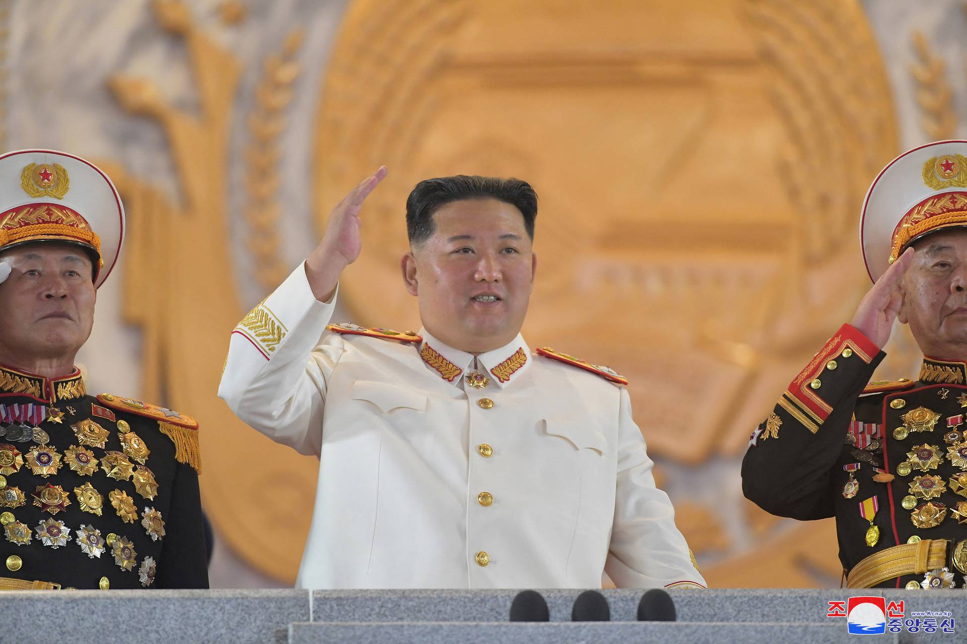 Nighttime military parade to mark the 90th anniversary of the founding of the Korean People's Revolutionary Army in Pyongyang