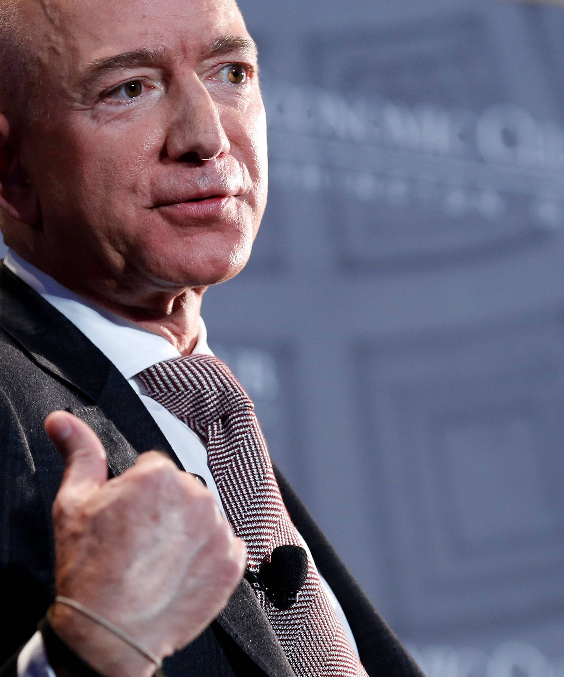 Jeff Bezos, president and CEO of Amazon and owner of The Washington Post, speaks at the Economic Club of Washington DC's "Milestone Celebration Dinner" in Washington