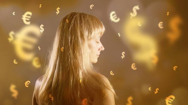 Blonde woman dreaming about money