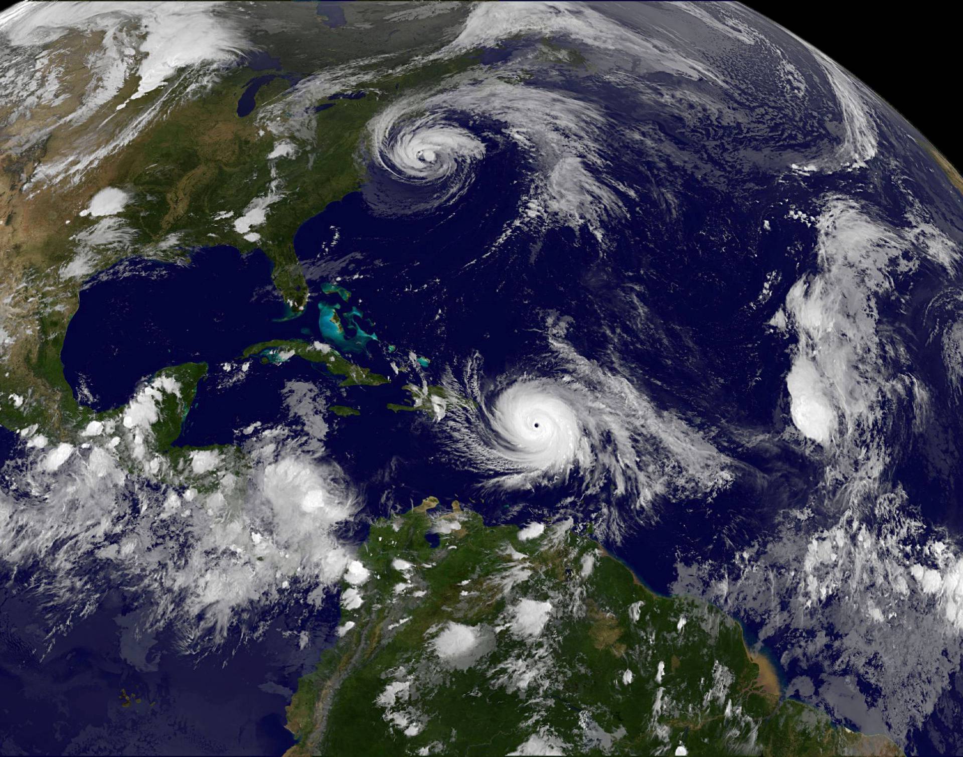 NOAA's GOES East satellite image of Hurricane Maria and Hurricane Jose in the Atlantic Ocean