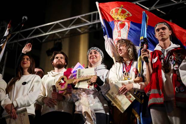 Demonstrators protest to mark the first anniversary of the fatal November 2024 Novi Sad railway station canopy collapse, in Novi Sad