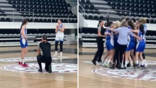 VIDEO Romantika pod obručem: Sudac zaprosio košarkašicu, čitava dvorana slavila zaruke