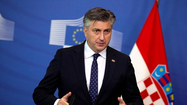 European Commission VP Dombrovskis and Croatian PM Plenkovic hold a news conference, in Brussels