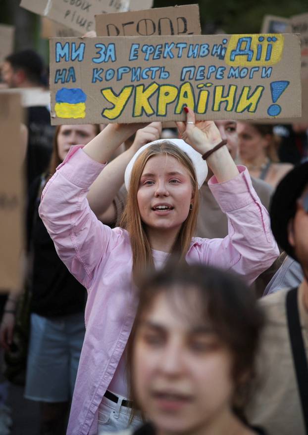 Protest against Ukrainian President Zelenskiy's decision to replace Fedorov as defence minister, in Kyiv