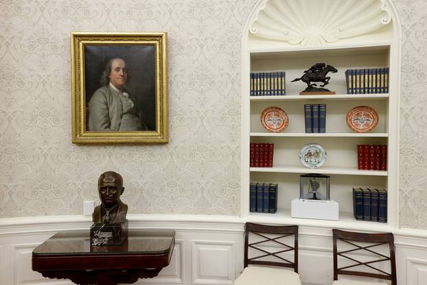 A general view shows President Biden’s redecorated Oval Office at the White House in Washington