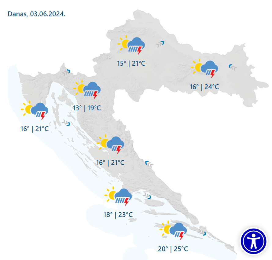 Stiže veliko nevrijeme! DHMZ digao alarm na 2. od 3 stupnja. Za dvije regije moguća i tuča