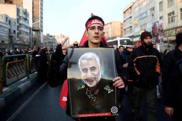 Funeral procession for Iranian Major-General Qassem Soleimani, head of the elite Quds Force, and Iraqi militia commander Abu Mahdi al-Muhandis, who were killed in an air strike at Baghdad airport, in Tehran