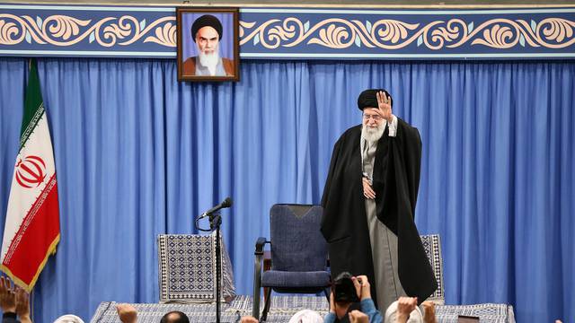 Iran's Supreme Leader Ayatollah Ali Khamenei delivers a speech during a gathering in Tehran