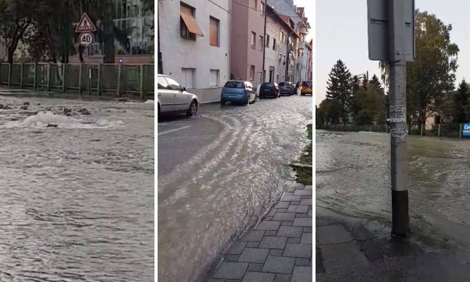 VIDEO U Zagrebu plivale ulice! Voda je tekla satima, na sredini ceste na Trešnjevci je rupetina