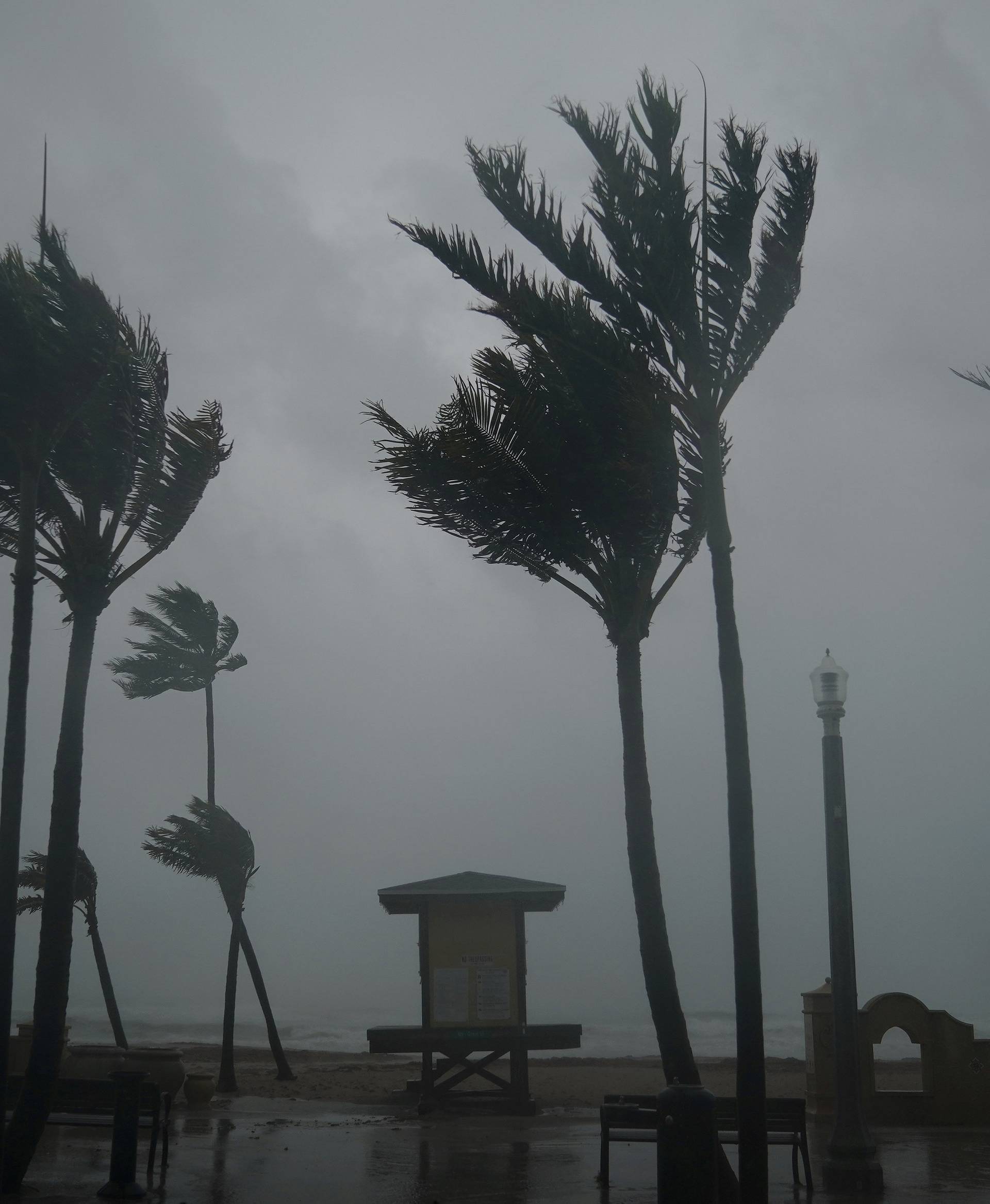 A lifeguard hut is pictured as Hurricane Irma arrives in Hollywood, Florida