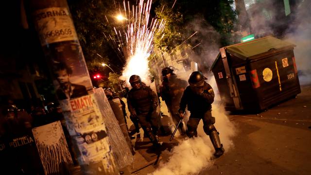 Demonstrators take part in a protest in La Paz