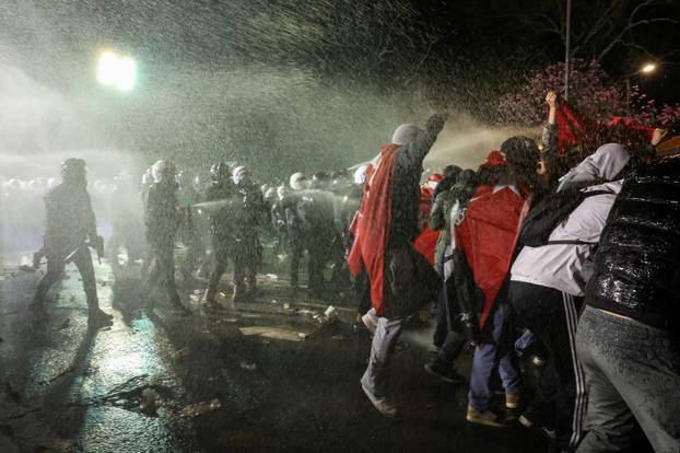 People take part in a protest on the day Istanbul Mayor Ekrem Imamoglu was jailed as part of a corruption investigation, in Istanbul
