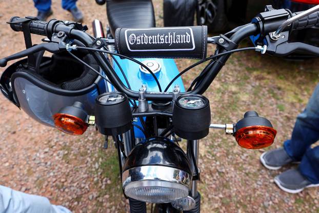 Ulrich Siegmund, AfD party's Saxony-Anhalt state election candidate, attends a Simson lightweight motorcycle ride in Quedlinburg
