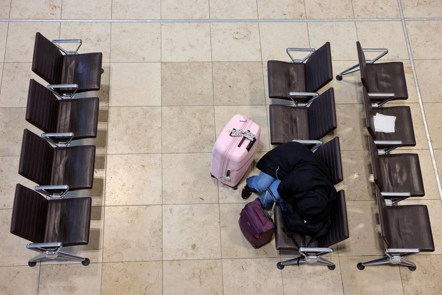 Airport workers protest at BER airport during a strike called by German trade union Verdi, in Berlin