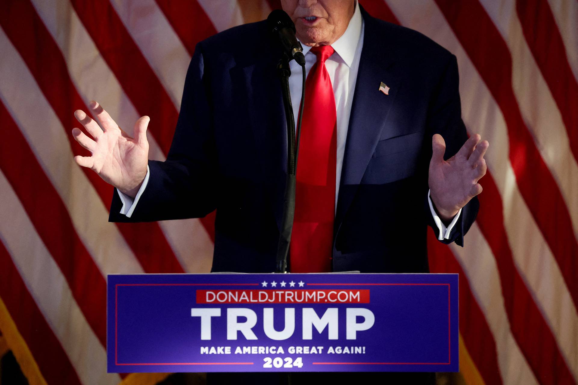 Former U.S. President Trump attends a press conference, in New York