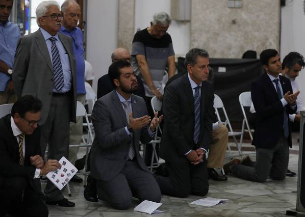 Rodolfo Landim, President of Flamengo, attends a mass in tribute to fire victims at Flamengo