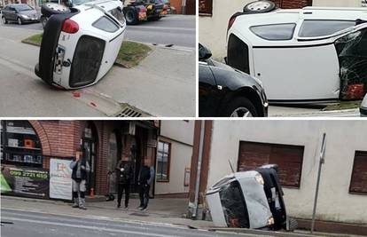 U centru Pitomače prevrnuo se auto na bok, dvoje ozlijeđenih