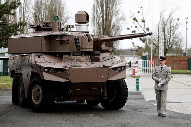 French Defence Minister Vautrin and Croatia's Defence Minister Anusic visit the French-German military defence system supplier KNDS in Versailles