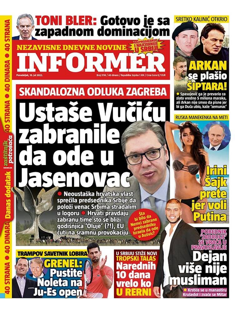 Pogledajte srpske naslovnice nakon što je Hrvatska odbila da Vučić privatno dođe u Jasenovac