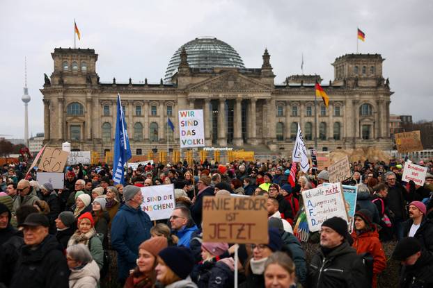 Protest against chancellor candidate Merz's plans to limit migration, in Berlin