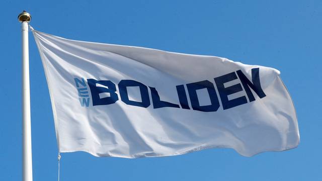FILE PHOTO: The Boliden company flag flutters next to the mine in Garpenberg
