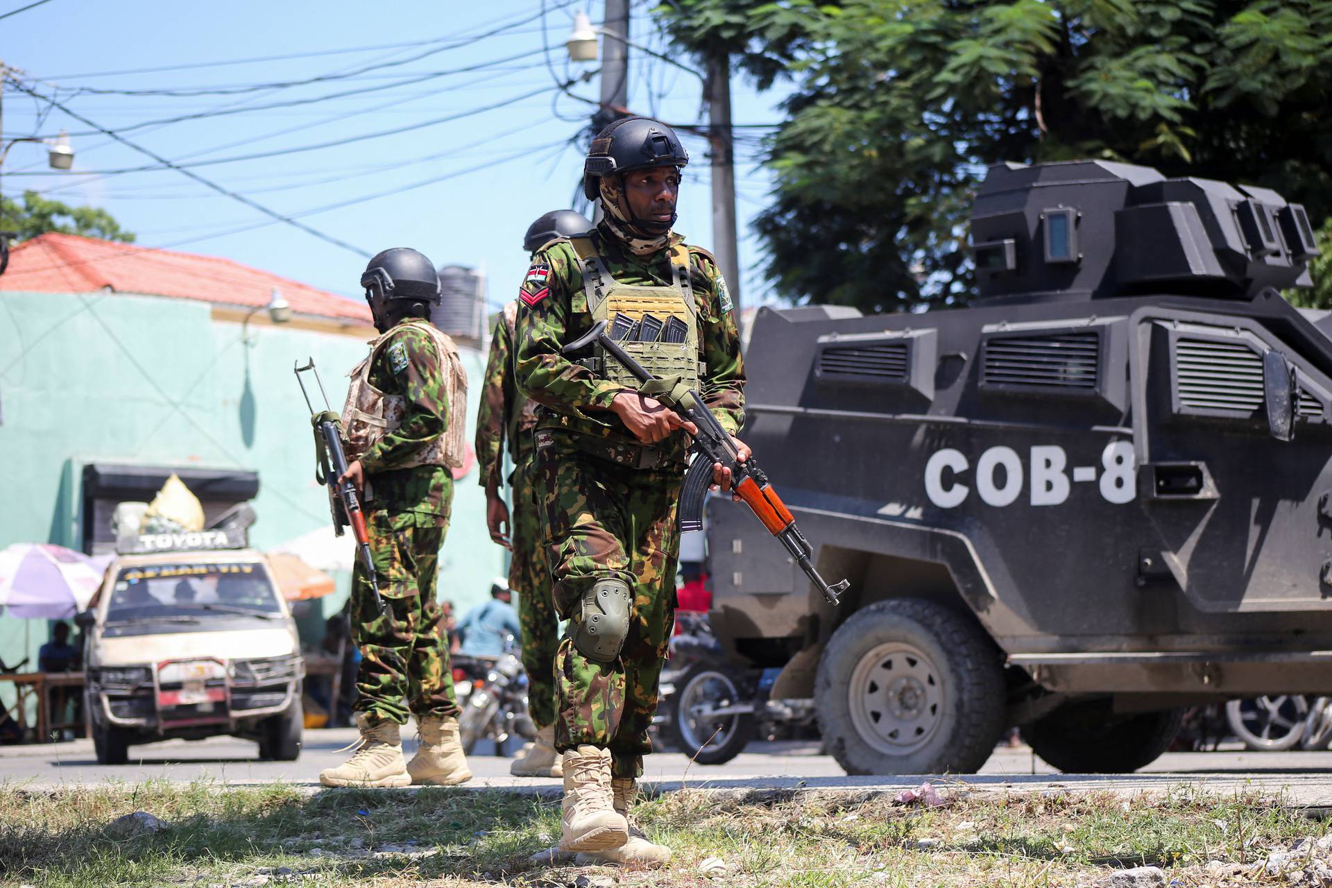 Kenyan police patrol in Port-au-Prince