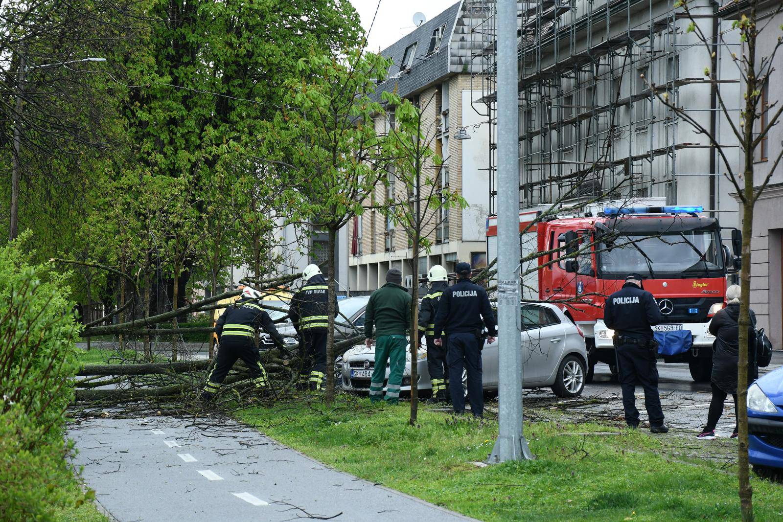 Sisak: Intervenirali vatrogasci nakon što je jaki vjetar oborio  stablo na automobil