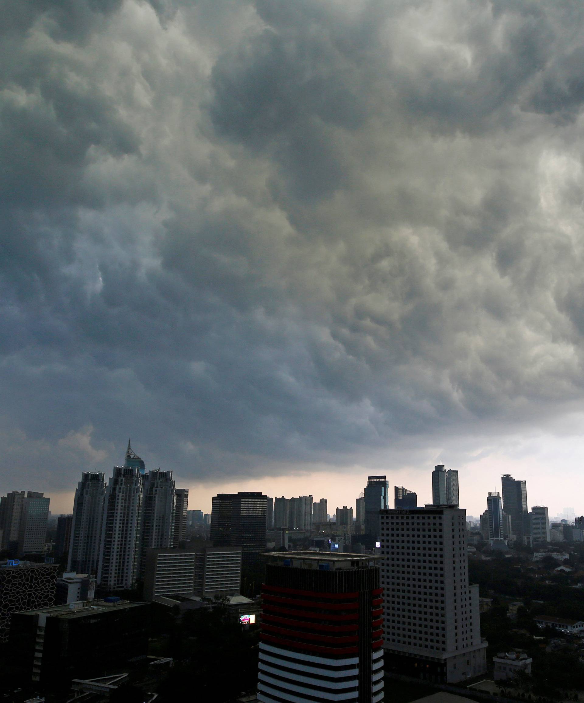 Storm clouds gather over Central Jakarta, Indonesia
