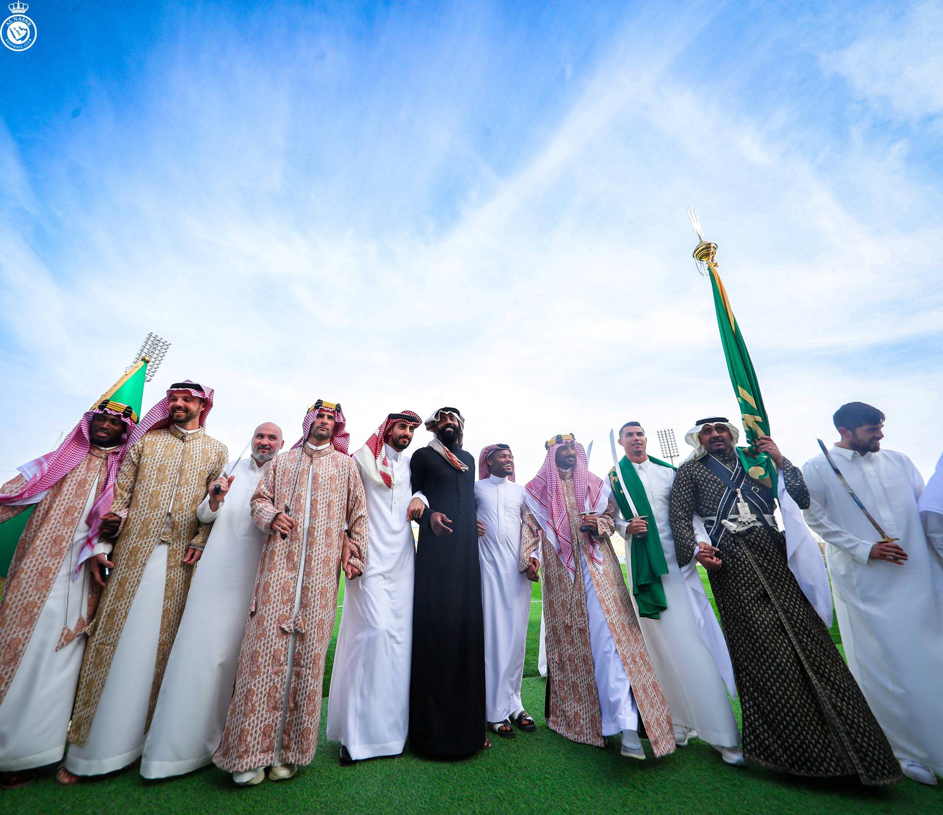 Al-Nassr's Cristiano Ronaldo celebrates Saudi Arabia's Founding Day wearing local traditional clothes at Al-Nassr Football Club in Riyadh, Saudi Arabia