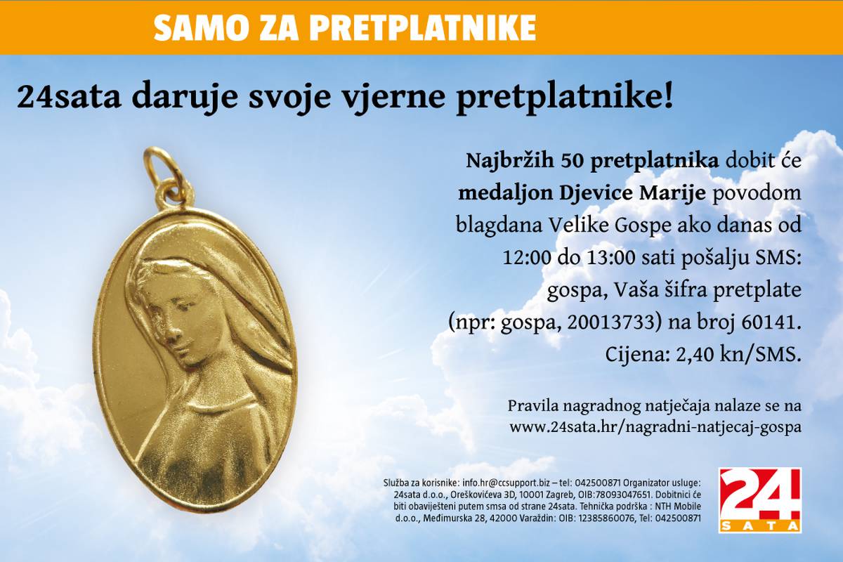 Donosimo pravila nagradnog natječaja za pretplatnike „Medaljon Djevice Marije”