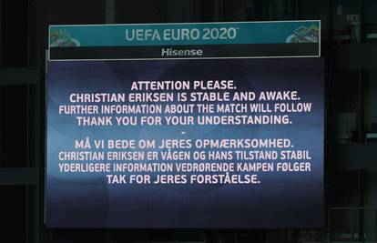 Uefa: Eriksen je stabilno, susret se nastavlja u 20:30 sati, to su zahtijevale i Danska i Finska