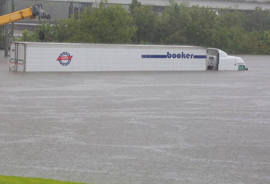 Submerged freeways from the effects of Hurricane Harvey are seen during widespread flooding in Houston