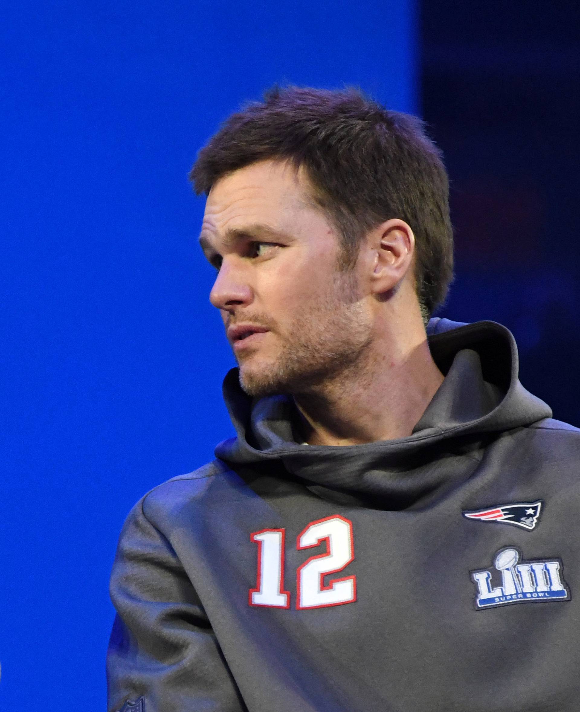 FILE PHOTO: Los Angeles Rams quarterback Jared Goff and New England Patriots quarterback Tom Brady during Opening Night for Super Bowl LIII in Atlanta