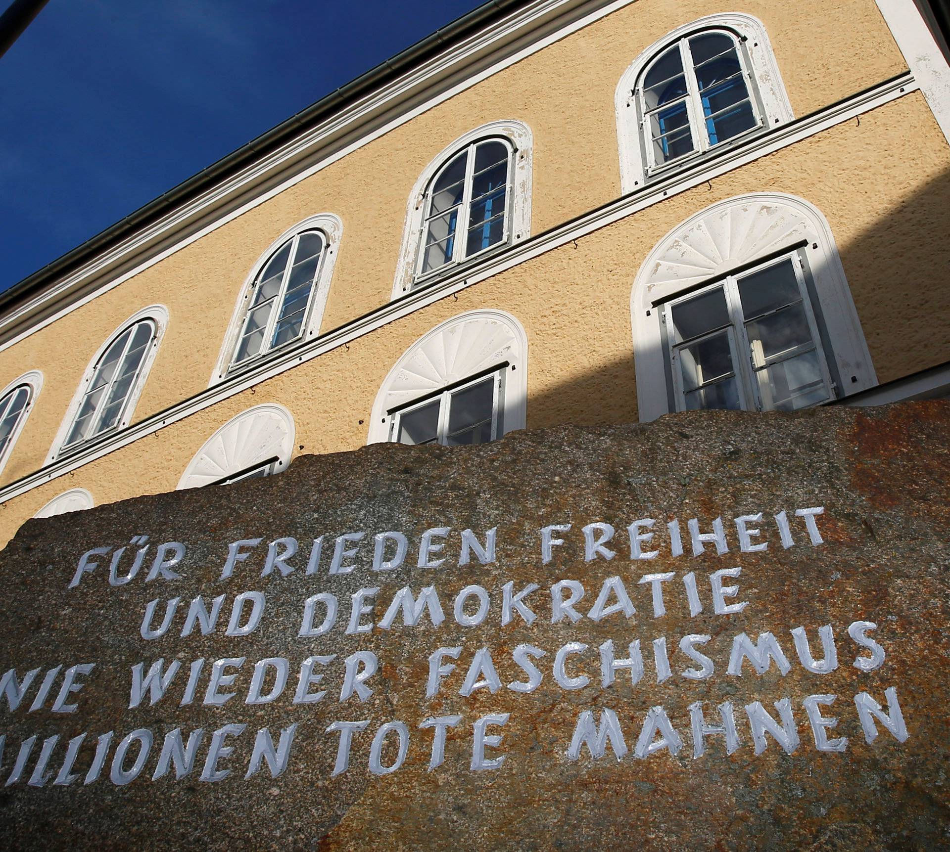 Inscribed stone outside house in which Adolf Hitler was born is pictured in the northern Austrian city of Braunau am Inn