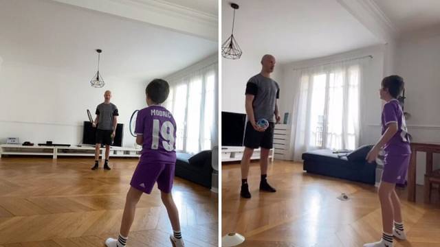 Omeyer i njegov sin obučen u Modrićev dres vježbaju u kući