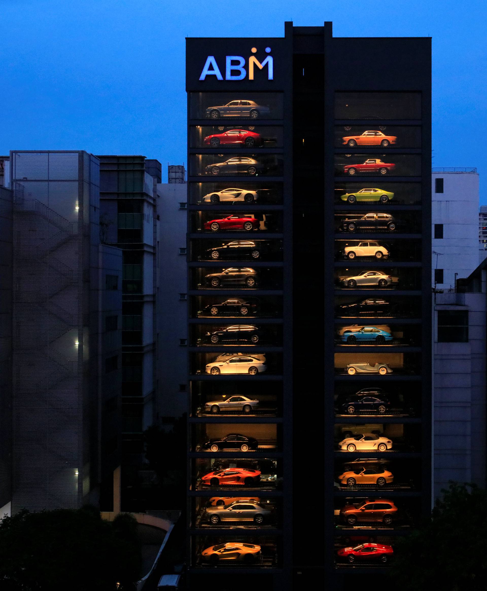 An exotic used car dealership designed to resemble a vending machine in Singapore