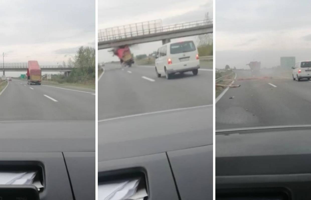 VIDEO Uzalud mu trubili: Udario prikolicom u most na obilaznici, krhotine letjele na sve strane...