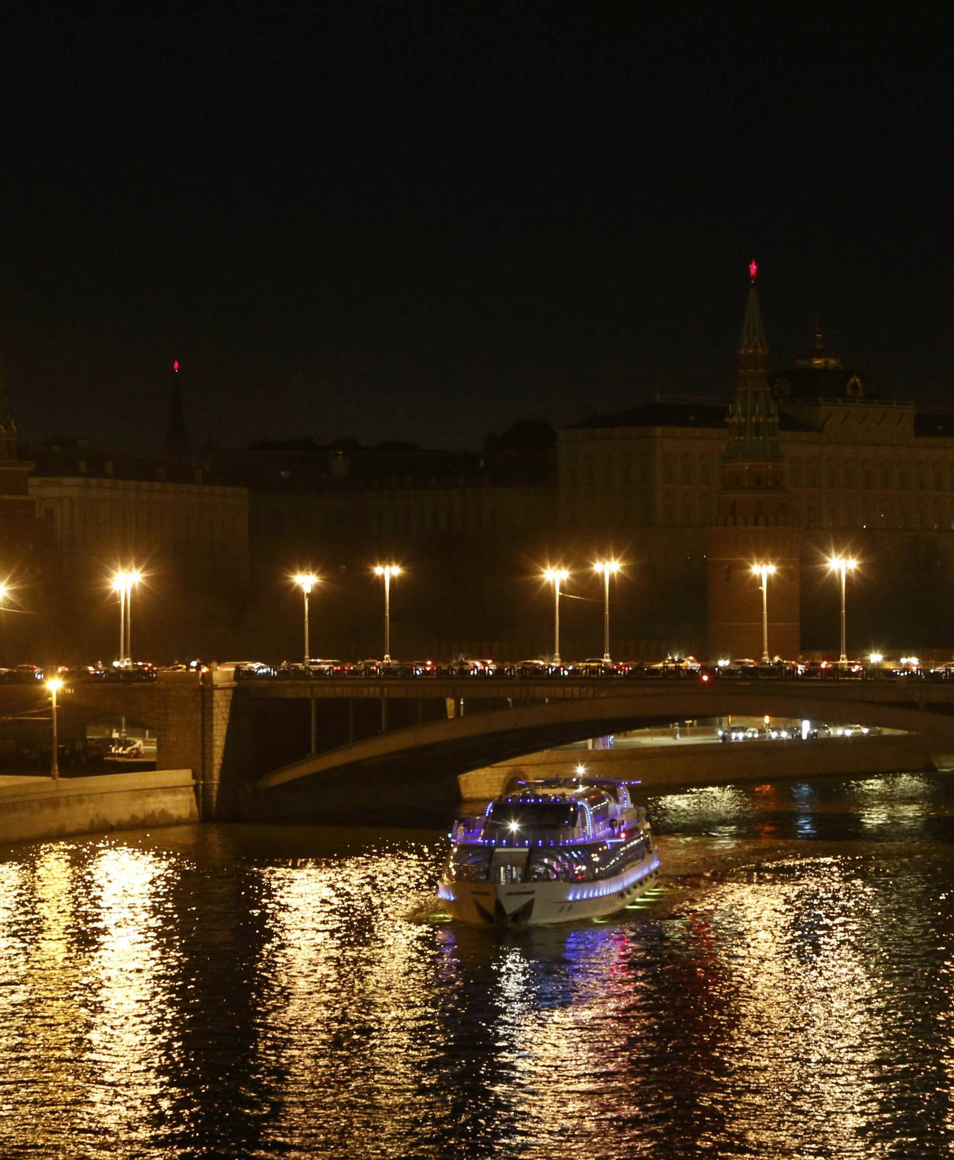 A view shows the Kremlin during Earth Hour in central Moscow