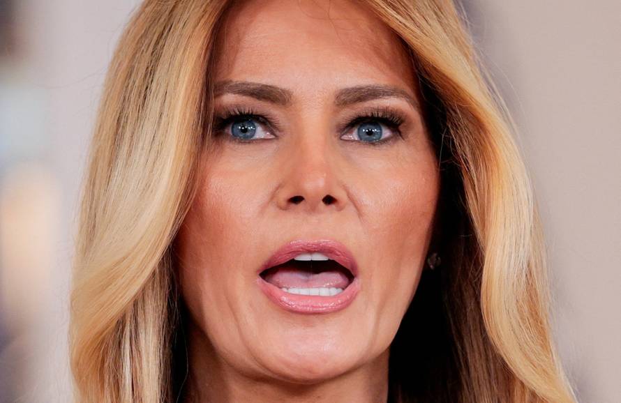 U.S. first lady Melania Trump delivers remarks regarding Jeffrey Epstein, from the White House in Washington