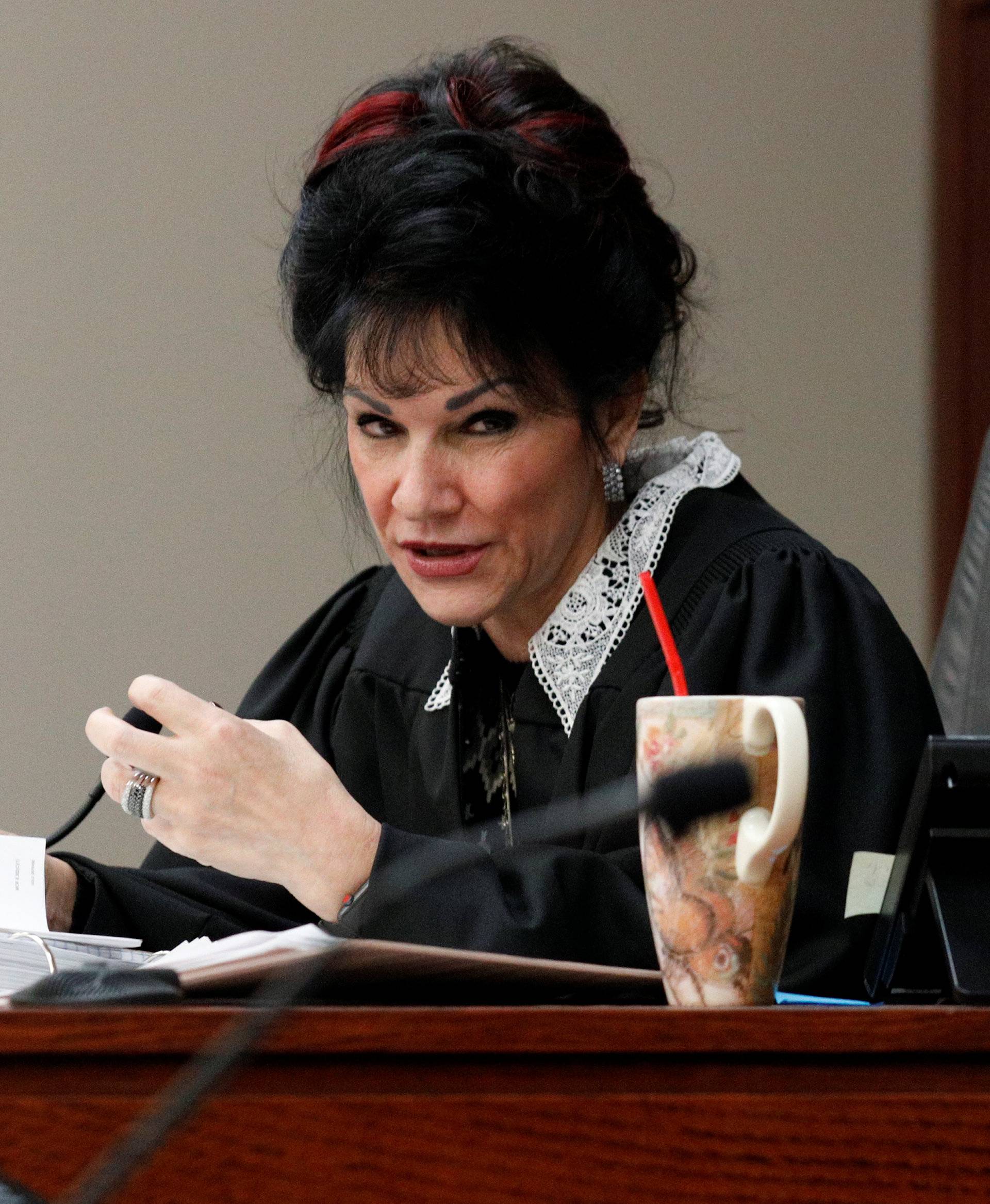 Circuit Court Judge Rosemarie Aquilina addresses Larry Nassar, a former team USA Gymnastics doctor who pleaded guilty in November 2017 to sexual assault charges, during his sentencing hearing in Lansing