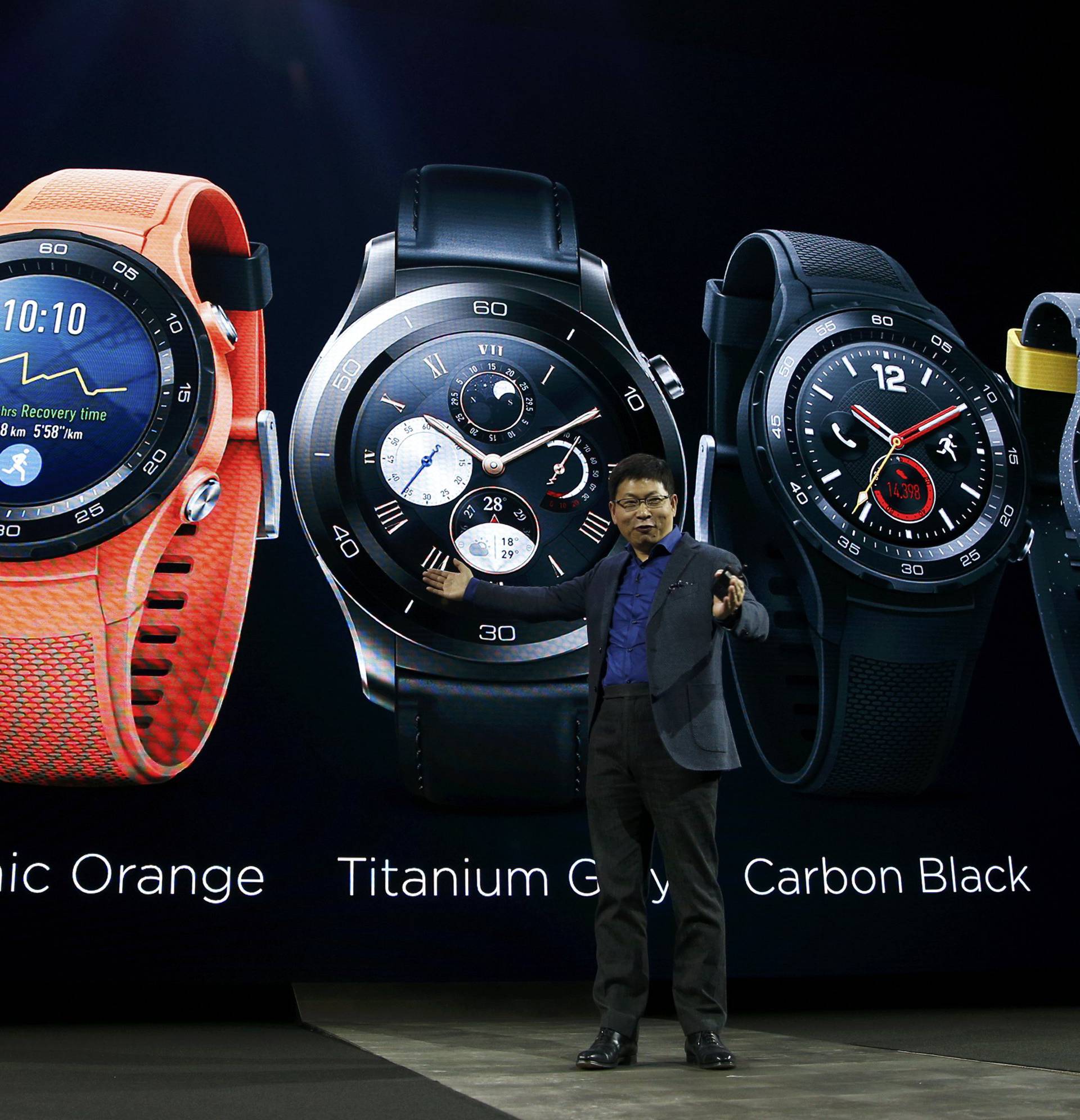 Yu, chief executive of Huawei's consumer business, speaks during presentation ceremony of new smartwatch, the Watch 2, at Mobile World Congress in Barcelona