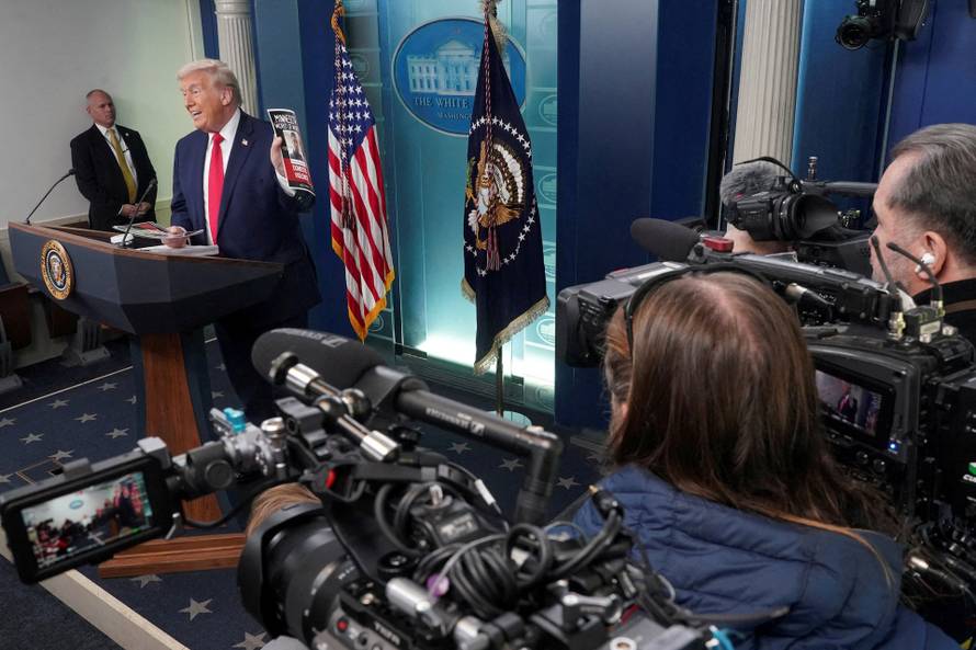 Press briefing on the one-year mark into U.S. President Donald Trump's second term in office, in Washington